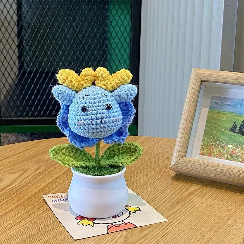 3 Pcs Handmade Crochet Dragon Flower Pot Home Room Decoration Finished Wool Knitting Office Desktop Ornament Christmas Birthday Gifts