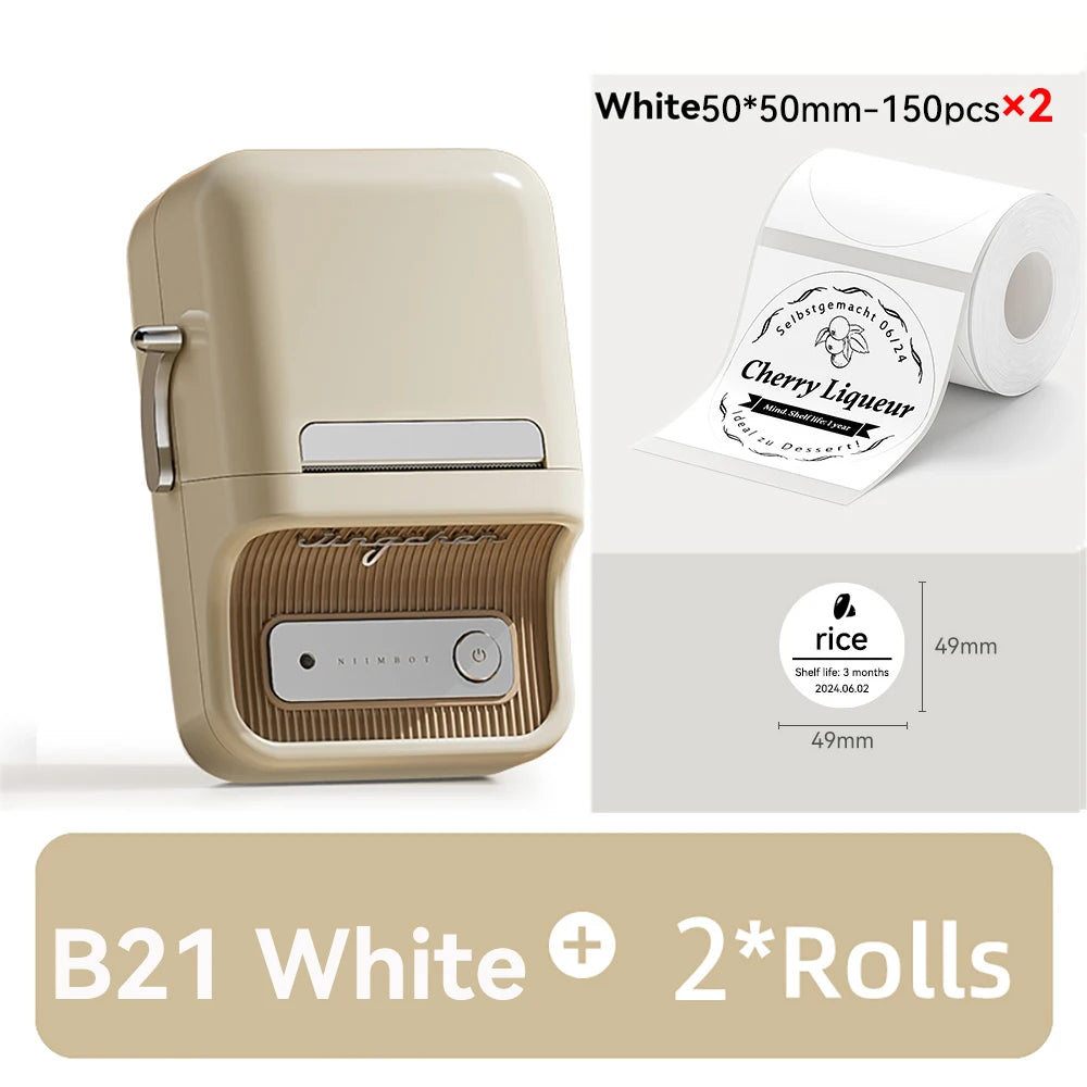 B21 Mini Thermal Label Printer, Bluetooth Wireless Barcode Label Maker, Portable Inkless Sticker Printer for Business & Office