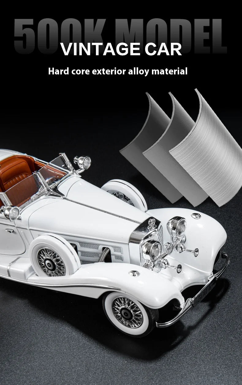 Diecast 1/18 1936 500K Classic Car Alloy Metal Model Sound And Light Toy Collect Display Ornament