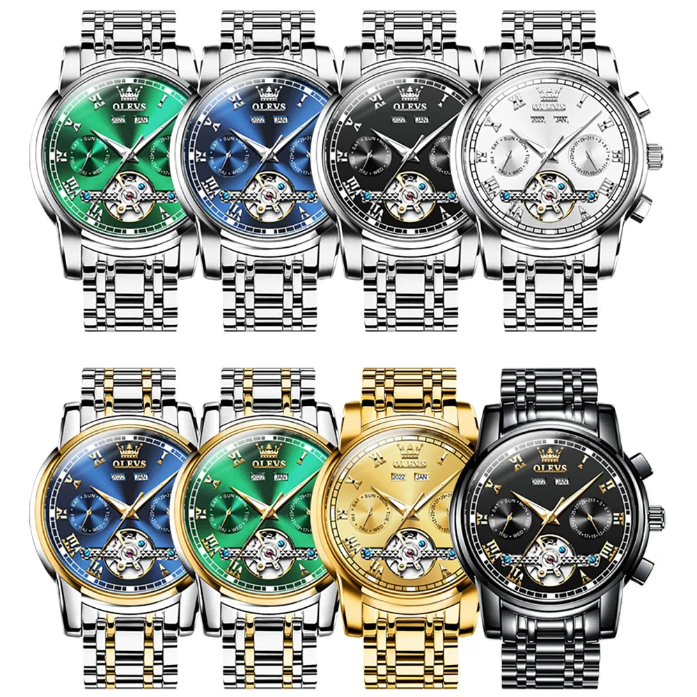 Original Automatic Watch Date Calendar Skeleton Hollow Stainless Steel Business Wristwatch Men Mechanical Watch