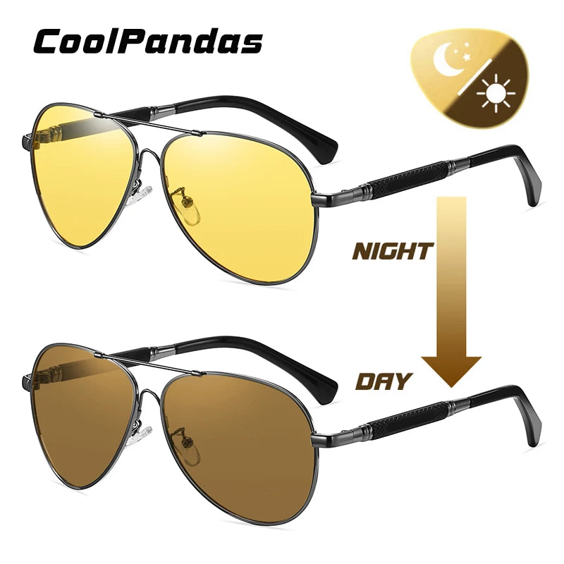 Memory Titanium Pilot Polarized Sunglasses UV400 Photochromic Night Vision Glasses for Men Women