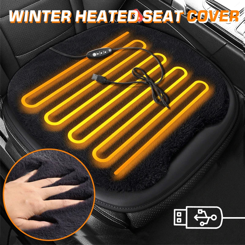 Heated Car Seat Cover USB 30' Fast Car Seat Heater Warm Plush Comfortable Heating Hot Car Seat Cushion Seat Heating Cover Pads