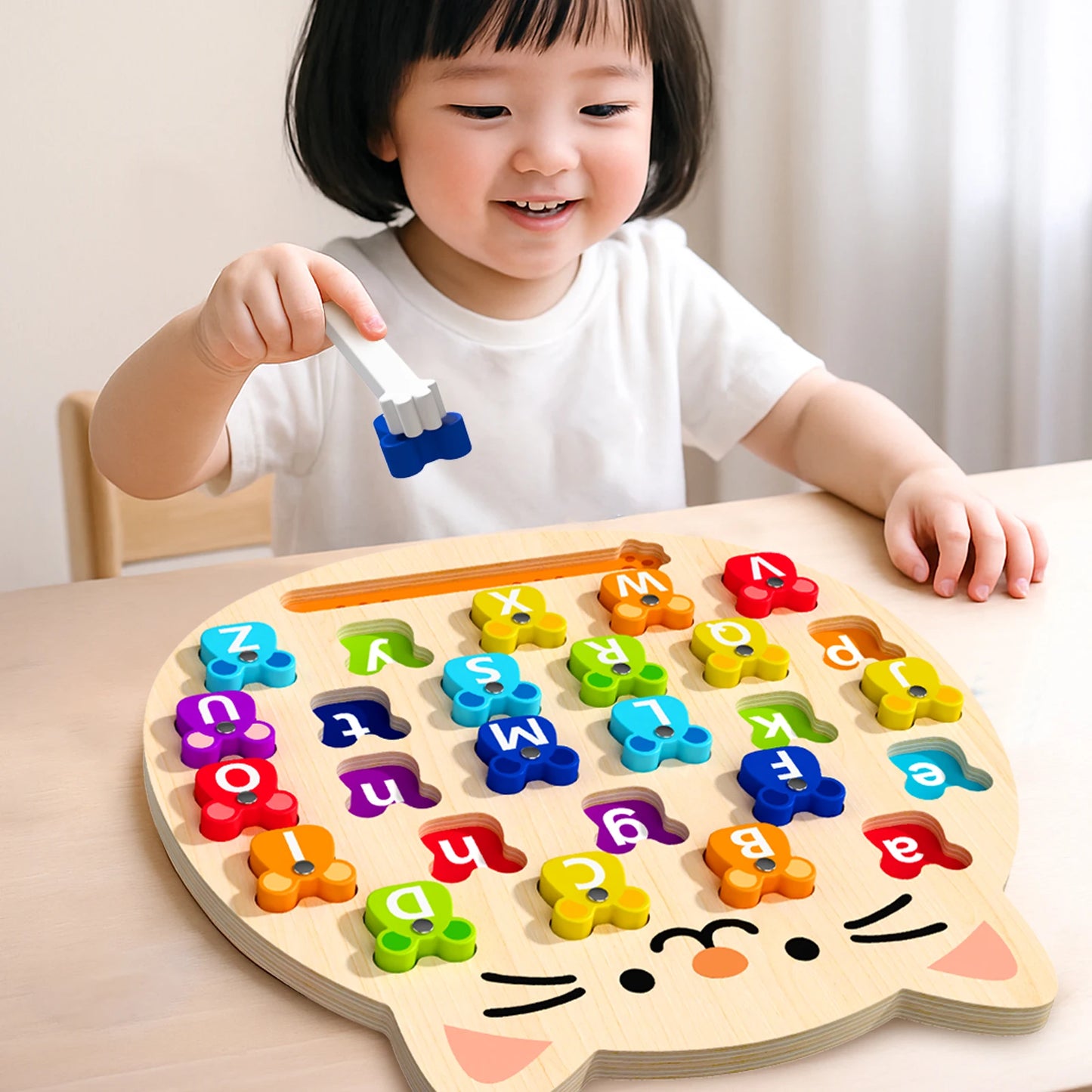 Wooden Cat Magnetic Alphabet Matching Puzzle Board
