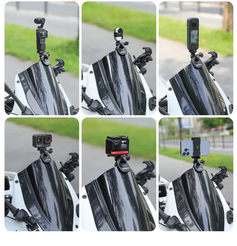 Motorcycle Windshield Clip Mount for Action Cameras and Smartphones