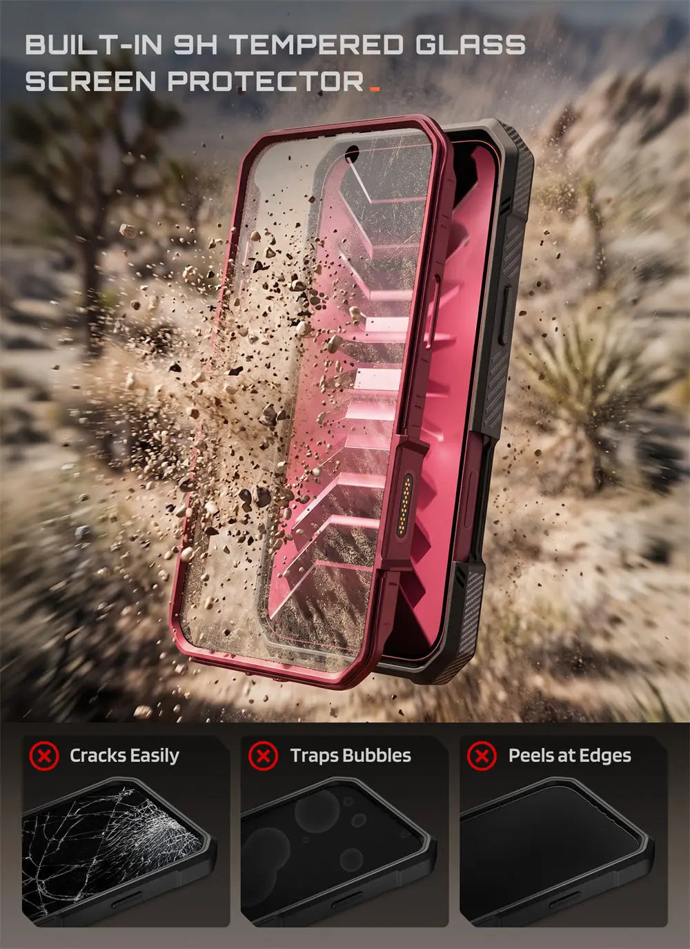 Rugged Magnetic Phone Case with Tempered Glass Screen Protector and Aluminium Kickstand for iPhone 17 Pro Max and iPhone 18 Pro Max