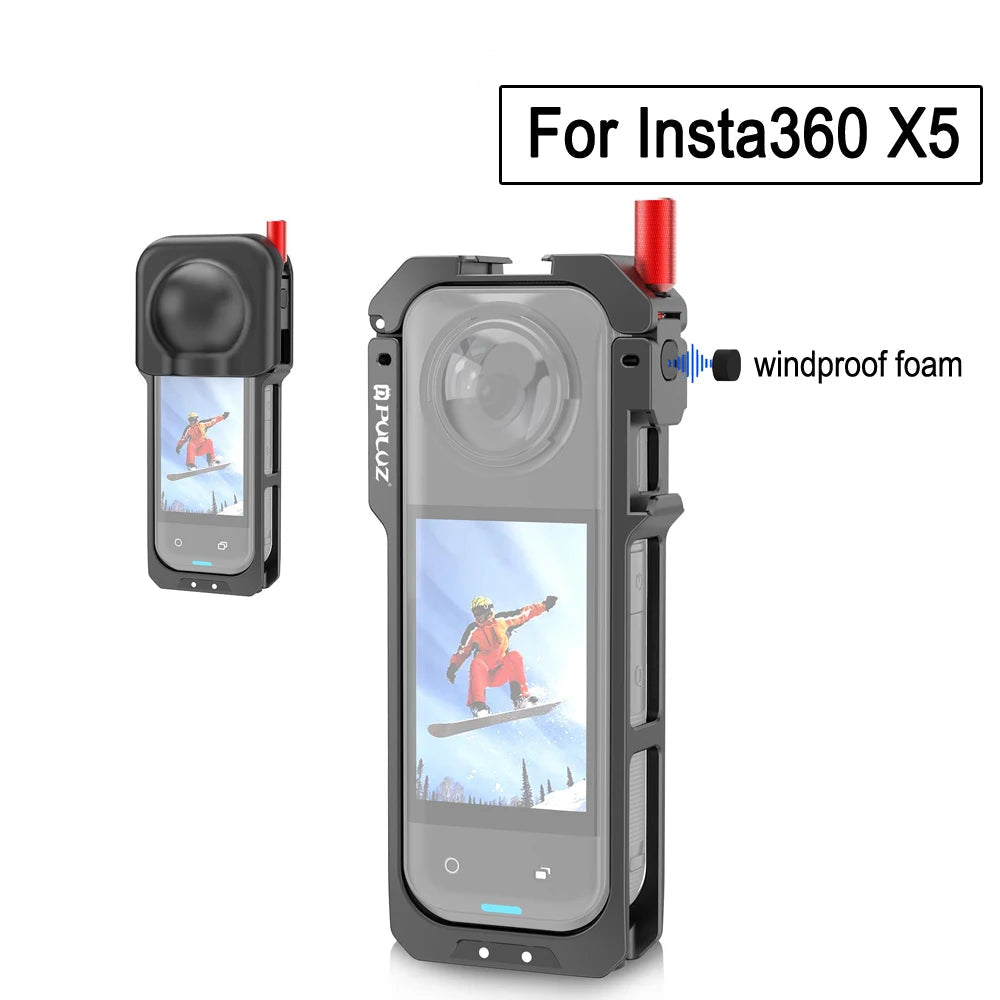 X5 Metal Camera Vertical Cage For Insta360 X5 Sports Camera Housing Frame Protective Shell with Lens Cover +Windproof Foam