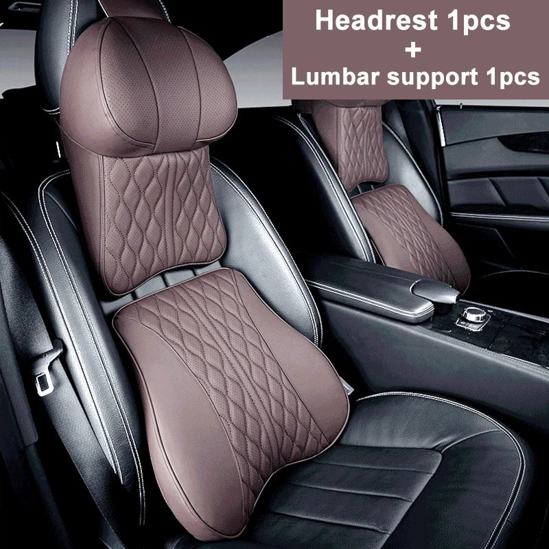 Car Leather Headrest Lumbar Support Memory Foam Car Rest Neck Pillow Back Cushion Seat Waist Supports Car Interior Accessories