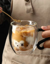 250ml Cartoon Cat Double Wall Glass Cute Coffee Tea Cup Heat-resistant Coffee Mug Handle Espresso Cup For Latte Cappuccino