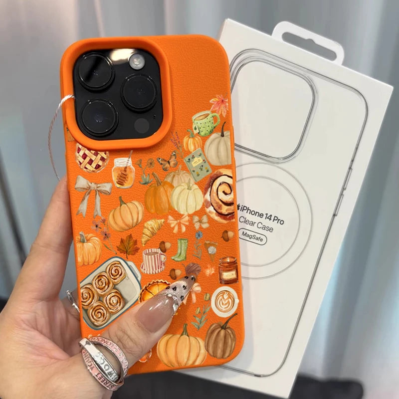Pumpkin Autumn Leaves And Fall Atmosphere Pattern Phone Case For iPhone 17 16 15 14 Pro Max Air 16 Plus Cover