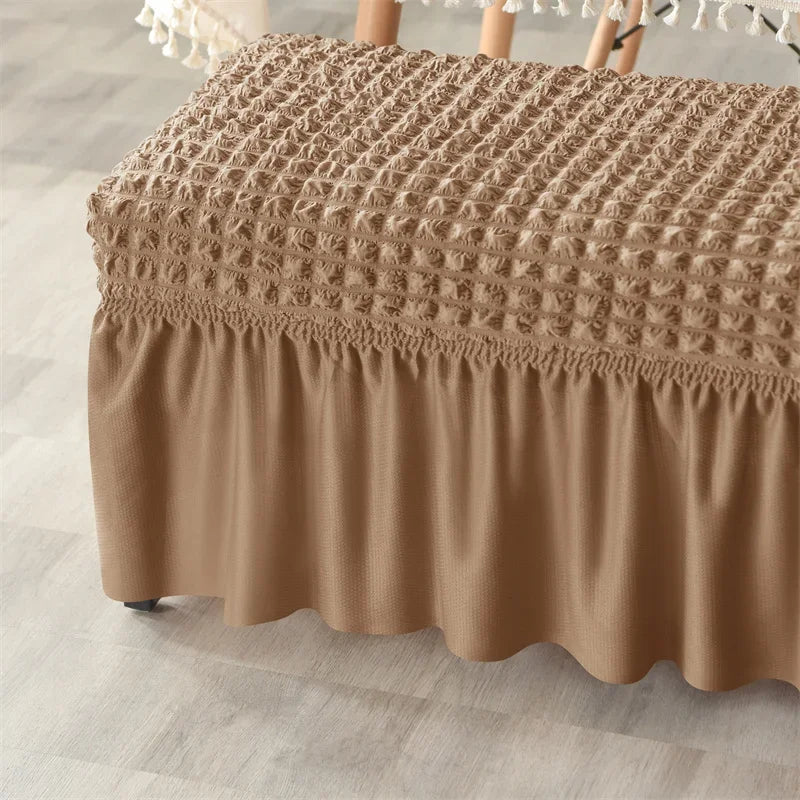 Stretch Long Bench Cover with Skirt Seersucker Ottoman Covers Elastic Piano Stool Protector Bedroom Bedside Footrest Slipcovers