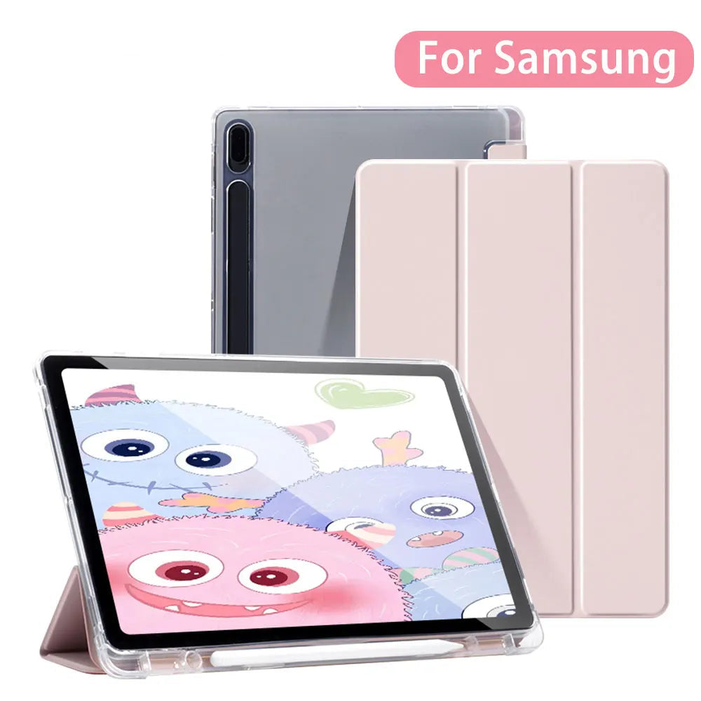 For Samsung Galaxy Tab S9 FE 11 Plus S9 S8 S7 Plus FE 12.4 in Case Transparent Back Tablet Cover For Tab S7 S8 11"Pencil Holder