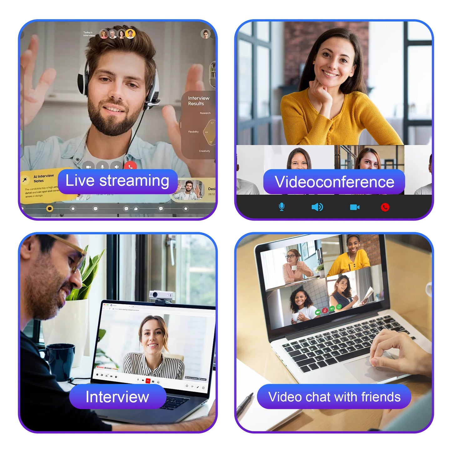 4K Webcam for PC with Autofocus Remote Control USB Camera for Live Streaming Video Calls with Tripod