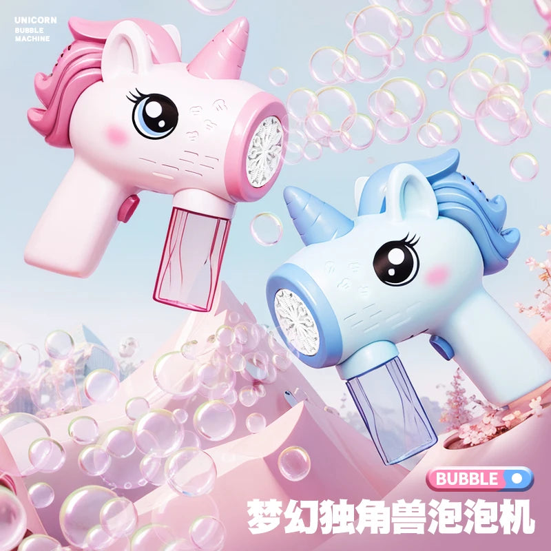 Unicorn Electric Bubble Gun Kids Toy Bubbles Machine Automatic Soap Blower with Light Outdoor Party Games