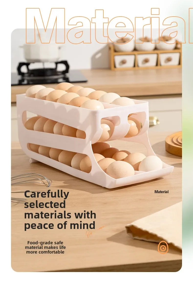 Automatic Rolling Egg Storage Box – Double Mouth Multi-Layer Slanted Egg Dispenser Tray
