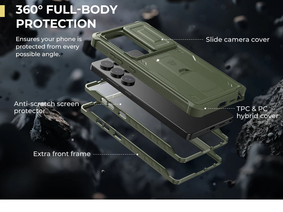 For Samsung Galaxy S25/S25 Plus/S25 Ultra 2025Case Full Body Shockproof Camera Cover &Built-in Screen Protector Kickstand