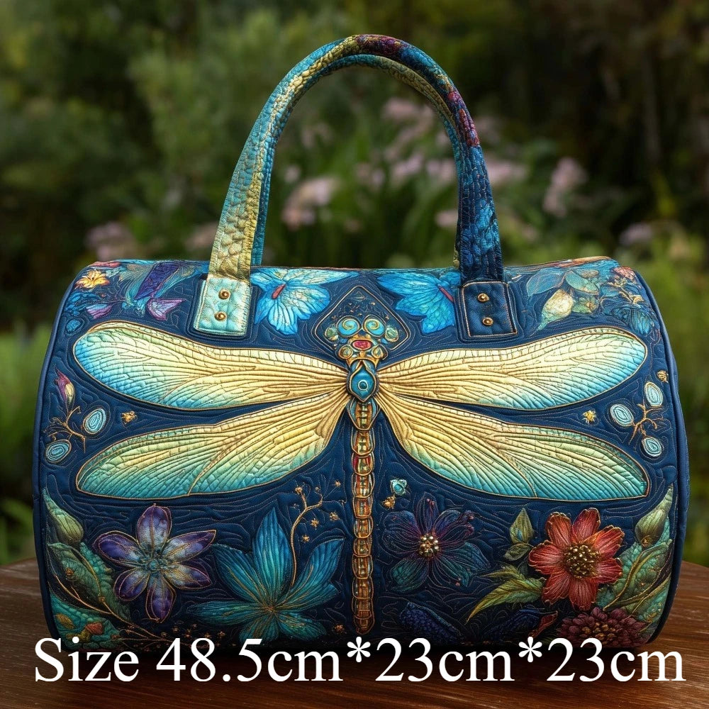 3D Printed Quilted Dragonfly Tote Bag Vibrant Butterfly Travel Bag Artistic Shoulder Bag Women Fashion Gym Yoga Overnight Bags