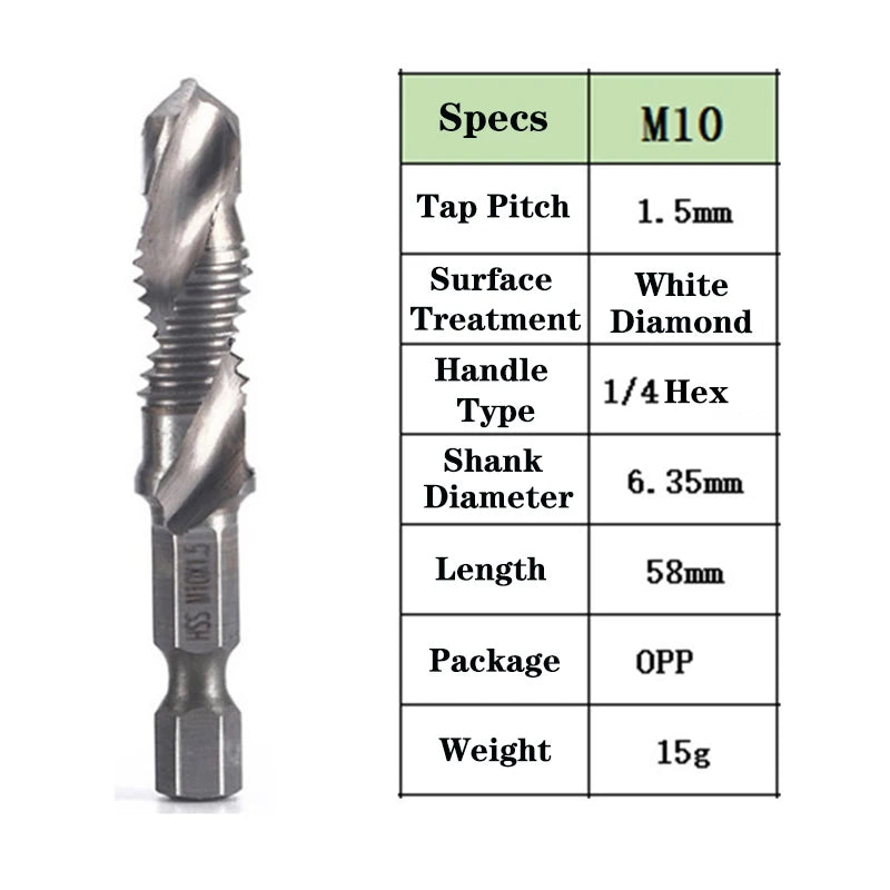 1pcs Hex Shank Titanium Plated HSS Screw Thread Metric Tap Drill Bits Screw Machine Compound Tap M3 M4 M5 M6 M8 M10 Hand Tools