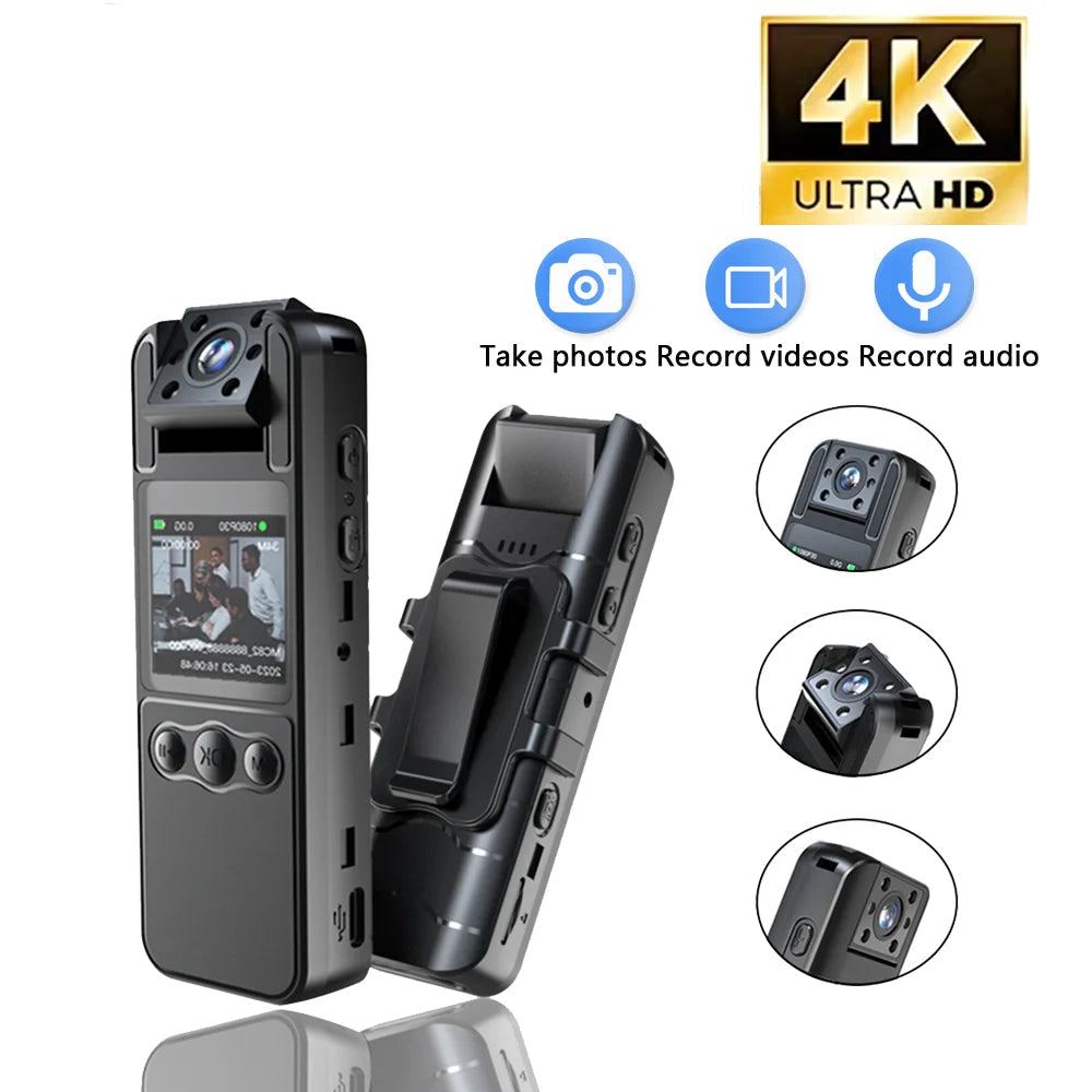 4K Mini Action Camera with Night Vision, WiFi & 180° Rotating Lens Portable Body Cam Recorder