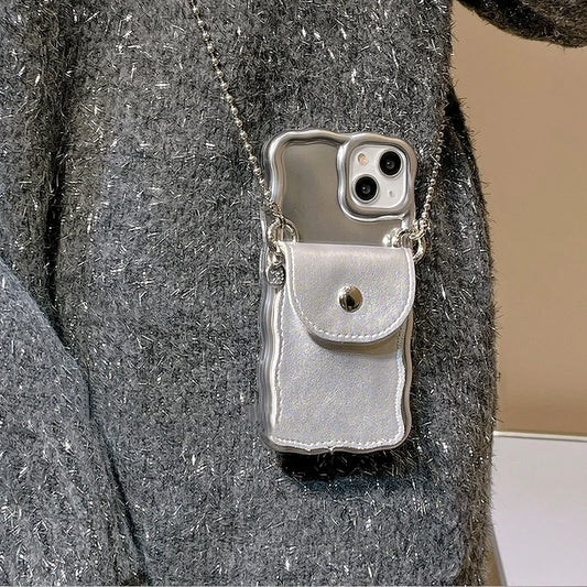 Luxury Glossy Pearl Lanyard Mini Bag For iPhone 14 13 Pro Max TPU Korea Lady Lens Protection Anti-Drop Soft Cover