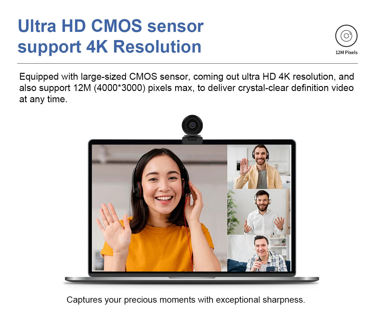 4K Webcam Pro Living Streaming USB Web Camera with Remote Dual Noise-Cancelling Mics AI Auto Focus 128° FOV HD Mini Video PC Cam