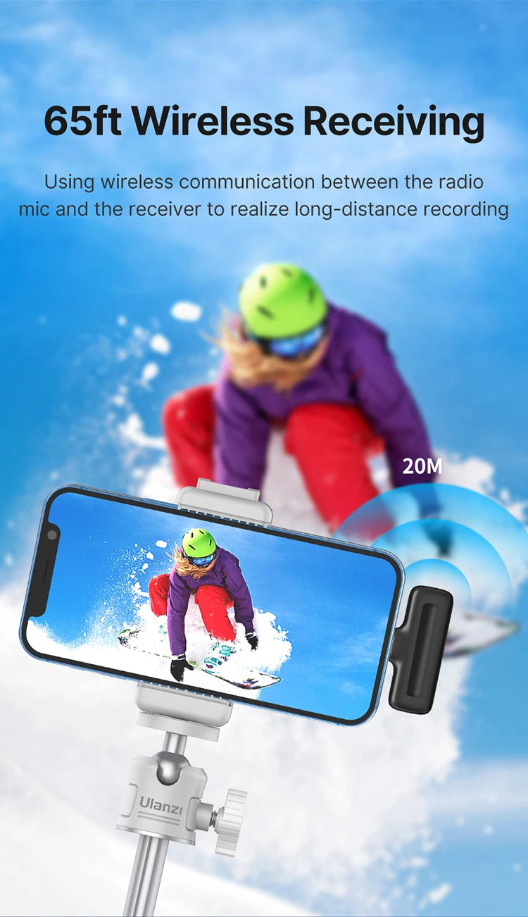 Wireless Lavalier Microphone Dual Mic Plug & Play for iPhone Android Live Recording