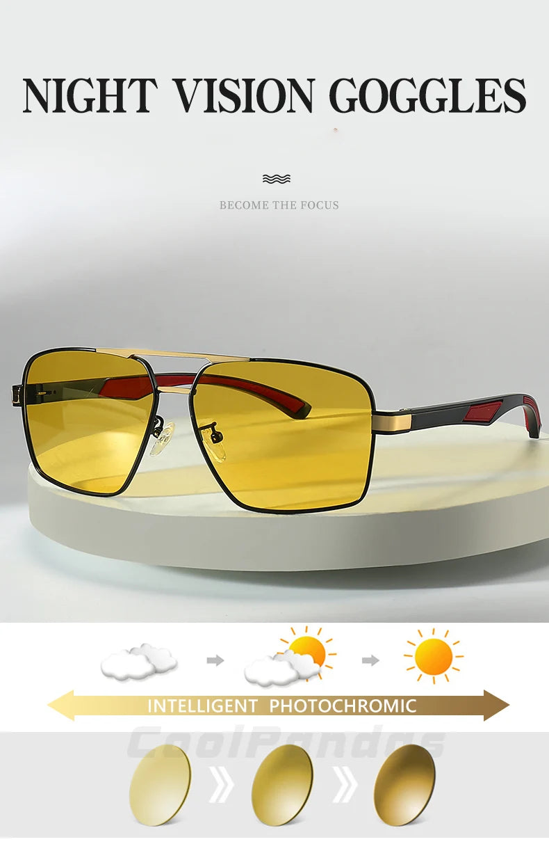 Photochromic Polarized Night Vision Driving Sunglasses UV400 Yellow Lens Goggles for Men Women