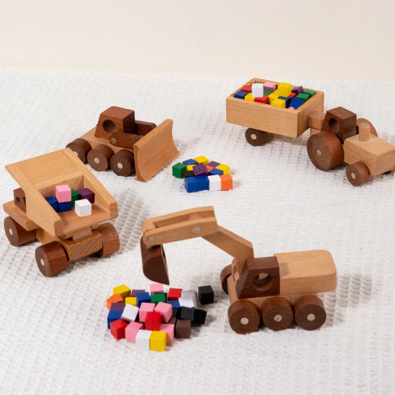Wooden Cartoon Vehicle Toy Set