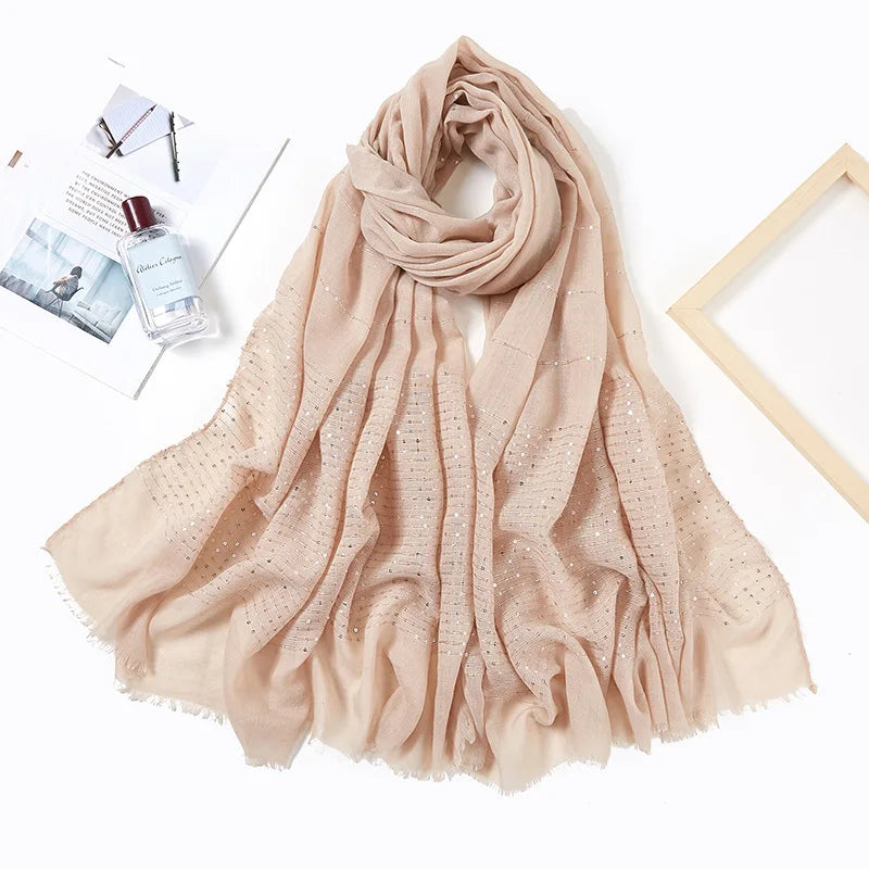 Cotton Hijabs Scarf Muslim Islamic Headscarf For Women Lady Soft Cotton Linen Tassel Sequins Islamic Hijab Shawl Wraps