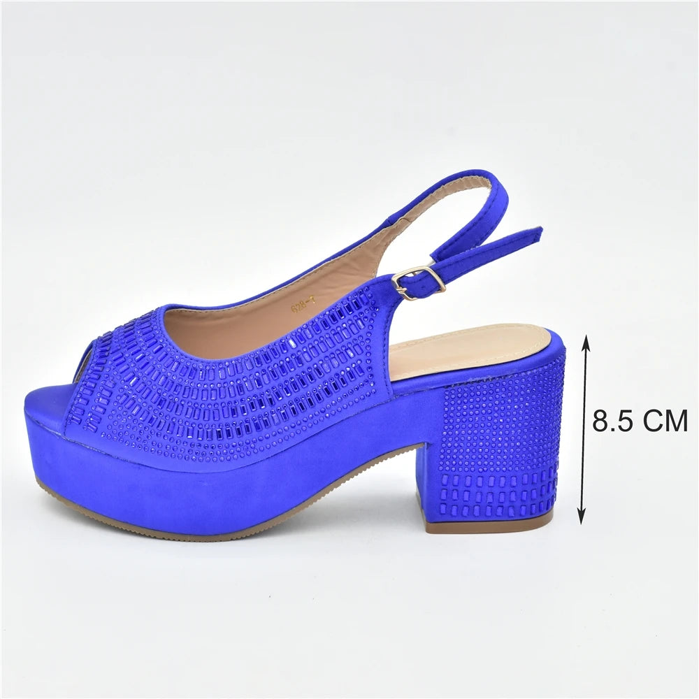 African Women's Evening Shoe for the Wedding Fashion Platform Pump Block Heel Comfortable Party Women Shoes and Bags Set