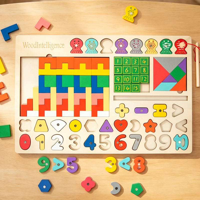 Montessori Wooden Educational Shape and Number Matching Puzzle Board