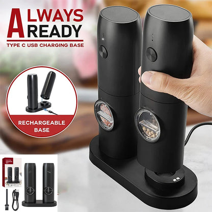 Automatic Pepper Grinder Salt And Pepper Grinder USB Rechargeable Adjustable Coarseness Spice Mill With LED Light Kitchen Tool