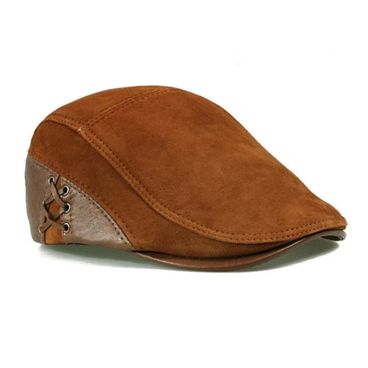 European Style Genuine Leather Caps Beret Man Casual Sheepskin Suede Fitted Duckbill Hats Male