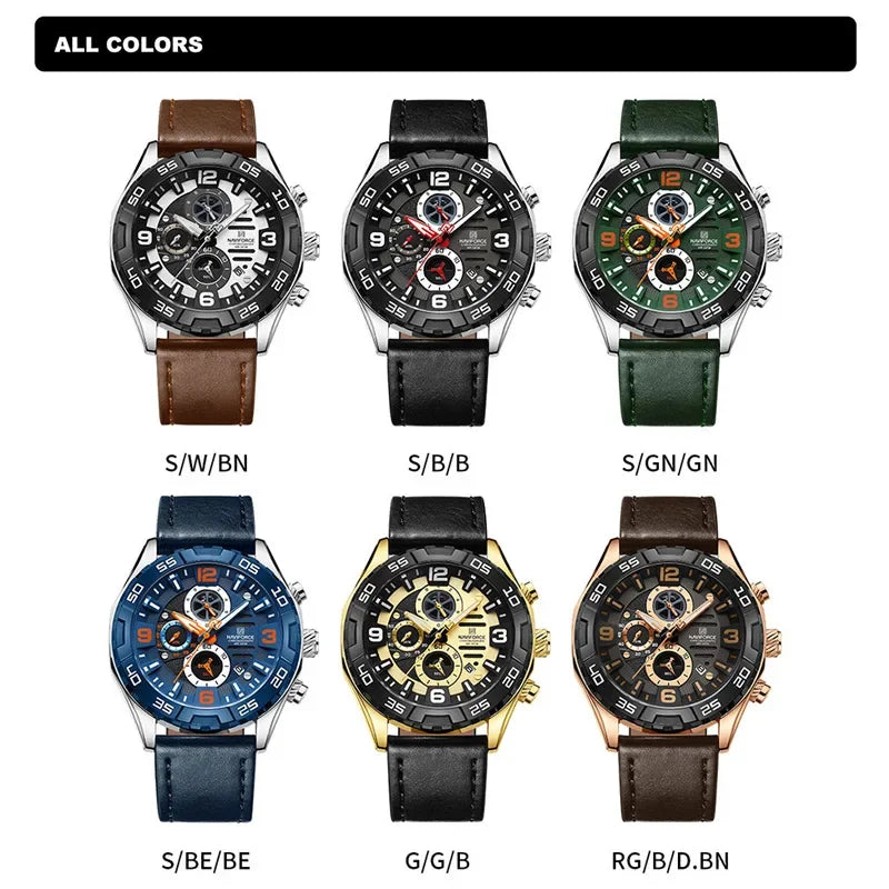 Sport Chronograph Clock Military Leather Waterproof Quartz Wrist Watch