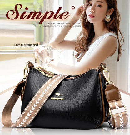 Cowhide Crossbody Bag  Straps Tote Lady Shoulder Bags Leather Messenger Bag