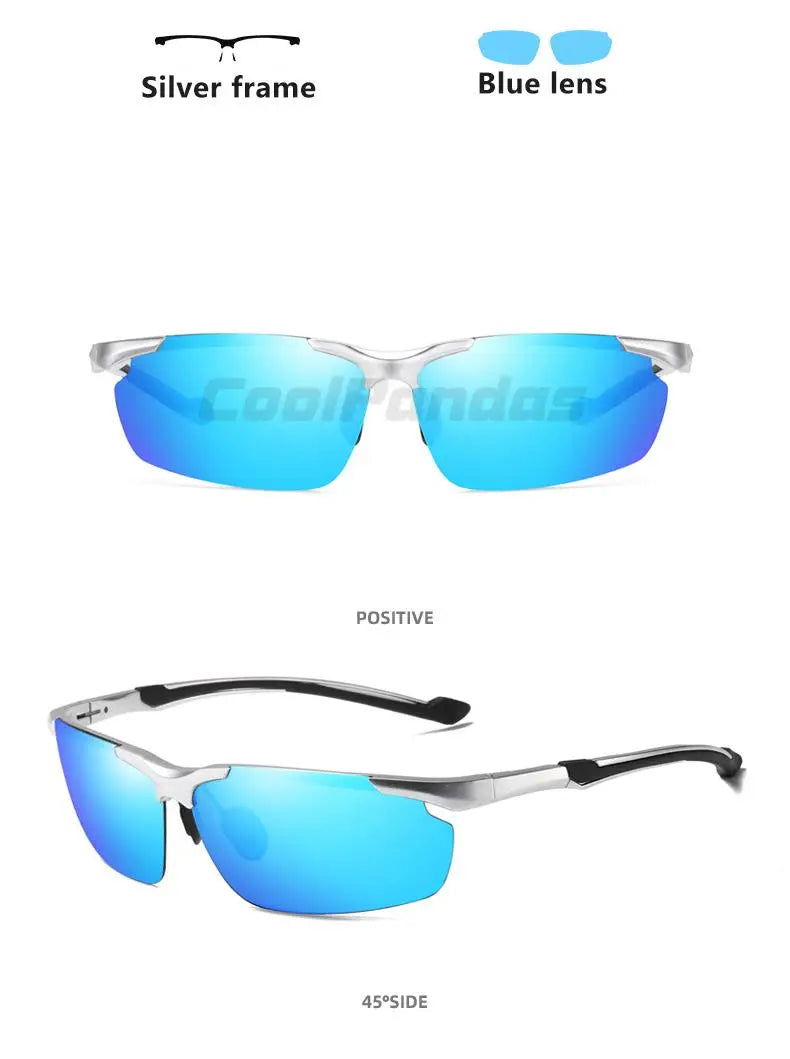 Aluminum Rimless Photochromic Polarized UV400 Day Night Driving Sunglasses for Men Women