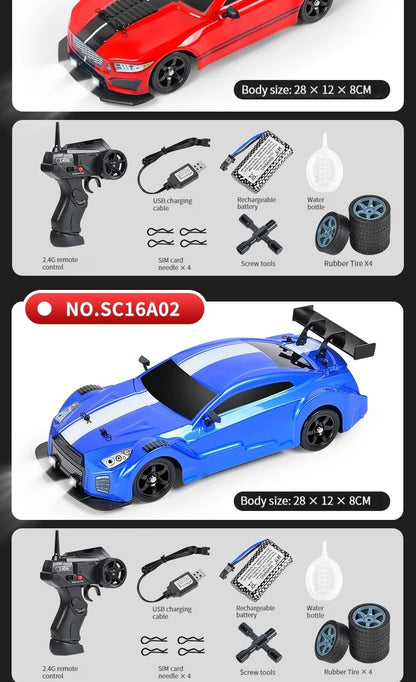 1/16 2.4G Racing Rc Cars Drift Car Mustang GTR Electric 4WD High Speed Remote Control Drift Toys for Children Gifts