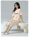 2-Pcs Women’s Summer Cotton Pajama Set – Breathable Short Sleeve Sleepwear with Cute Prints