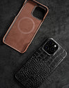 for Magsafe Case for iPhone 15 16 Pro Max Promax 16Pro 15Pro Natural Cowhide Leather Magnetic Protector Luxury Phone Back Cover