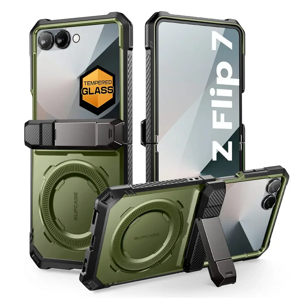 For Samsung Galaxy Z Flip 7 Case UB Grip Military-Grade Rugged Back Phone Case with Stand & Front Screen Protector