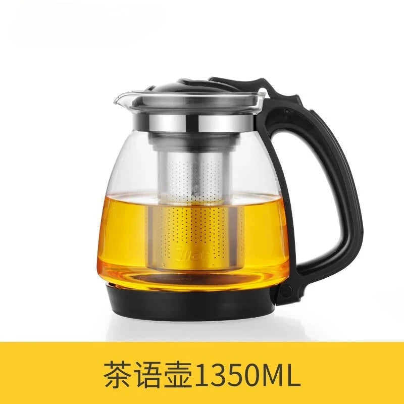 Heat Resistant Glass Teapot with Stainless Steel Strainer Large Capacity Tea Kettle 1.5L