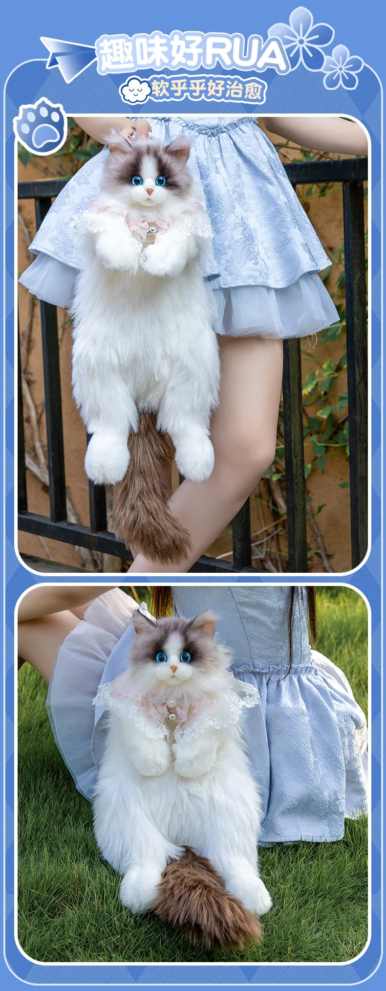 Realistic Cat Plush Backpack Soft Shoulder Bag