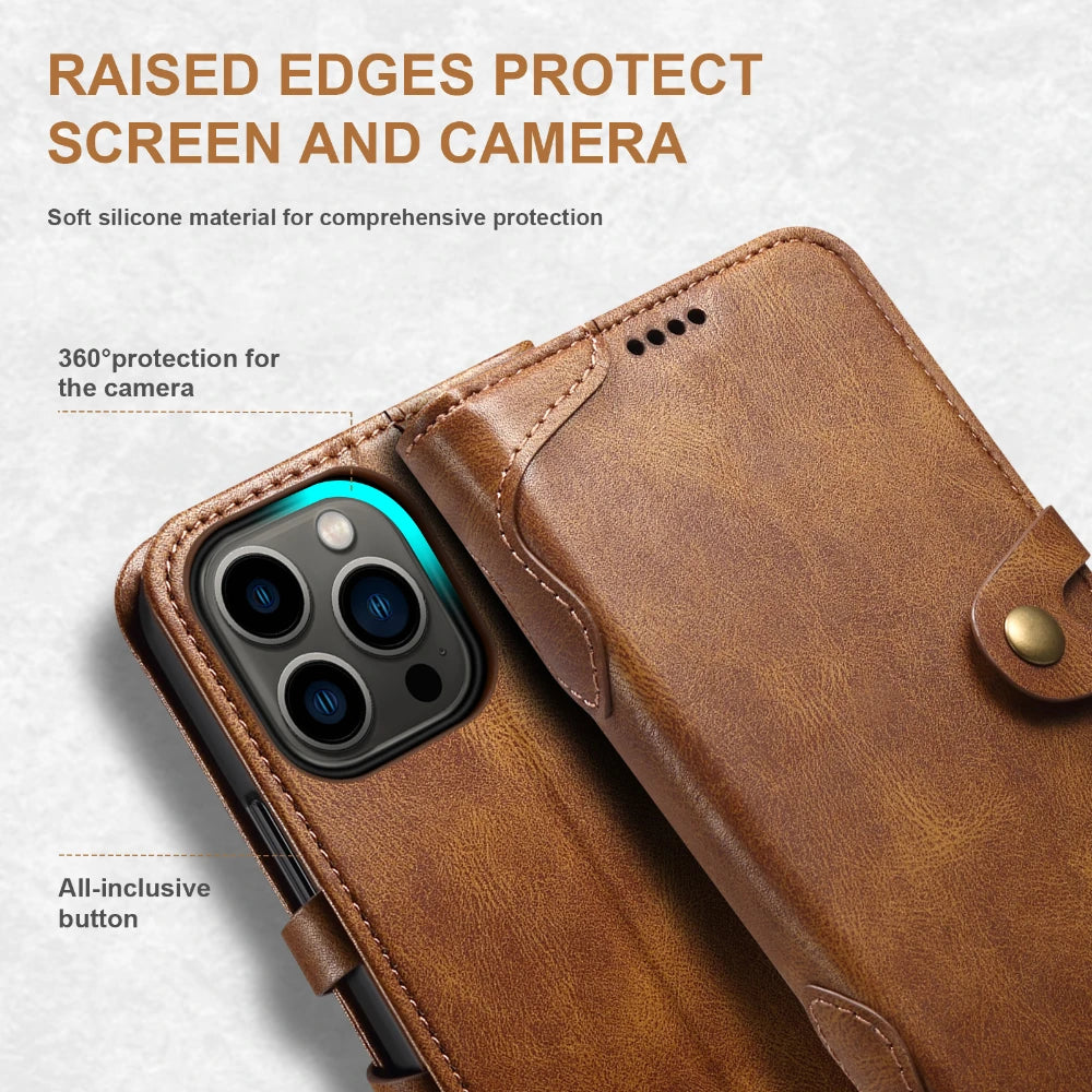 Flip Leather Wallet Phone Case for iPhone 16 15 Pro Max 14 Plus with  Card Slot Holder Cover
