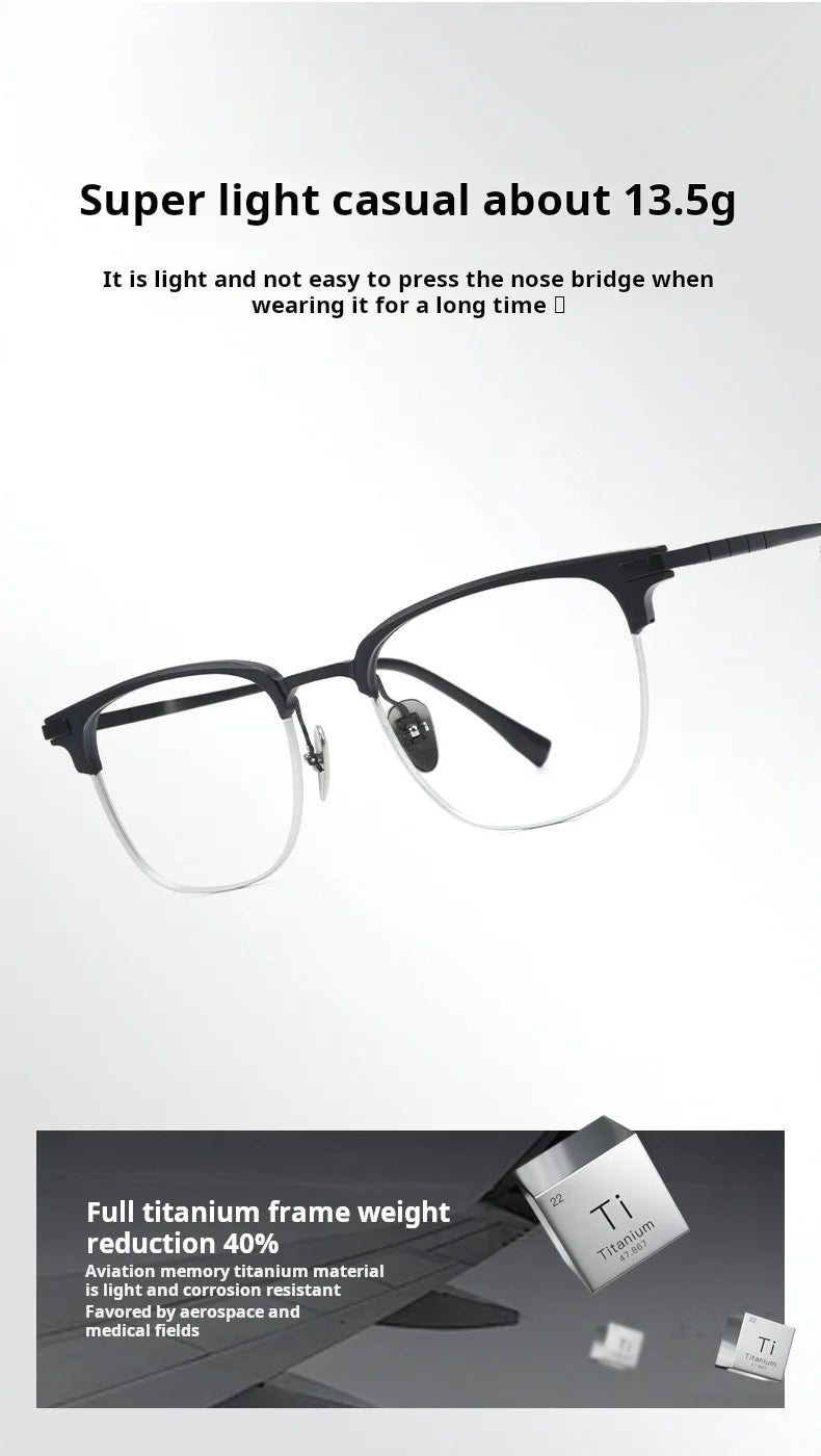 Mens Retro Oval Lightweight Pure Titanium Eyeglasses Frames