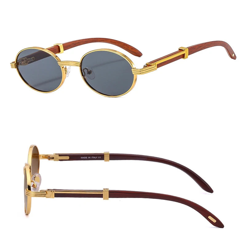 Oval Wooden Frame Sunglasses With UV400 Protection