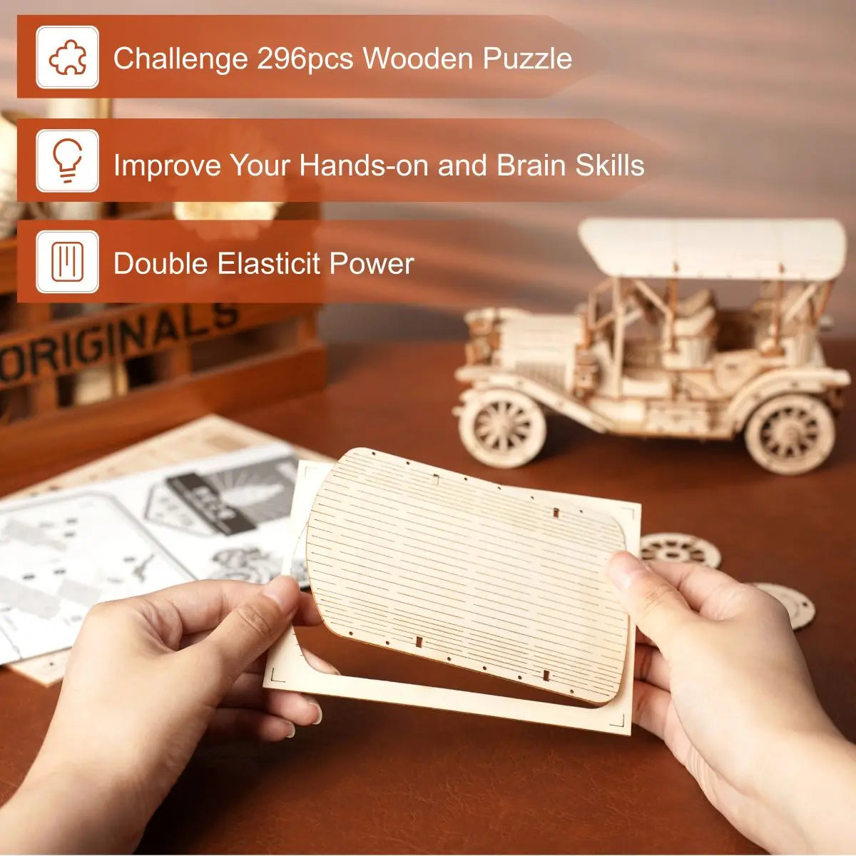 Classic Car 3D Wooden Puzzle Montessori Toys Vintage Car 1:15 Scale Model Building