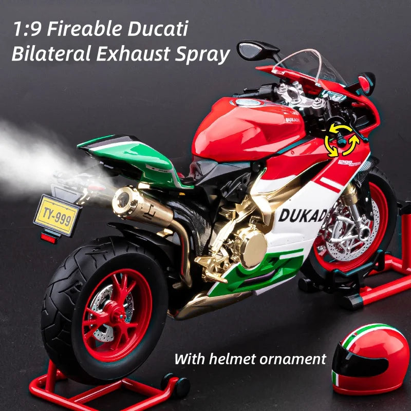 1:9 1199 Panigale H2R Ninja With Spray Alloy Motorcycle Model Toy Vehicle Collection Sound and Light Off Road Autocycle Toys Car