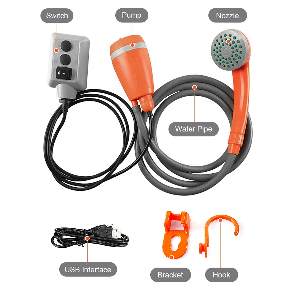 Rechargeable Portable Camping Shower Pump with Handheld Shower Head