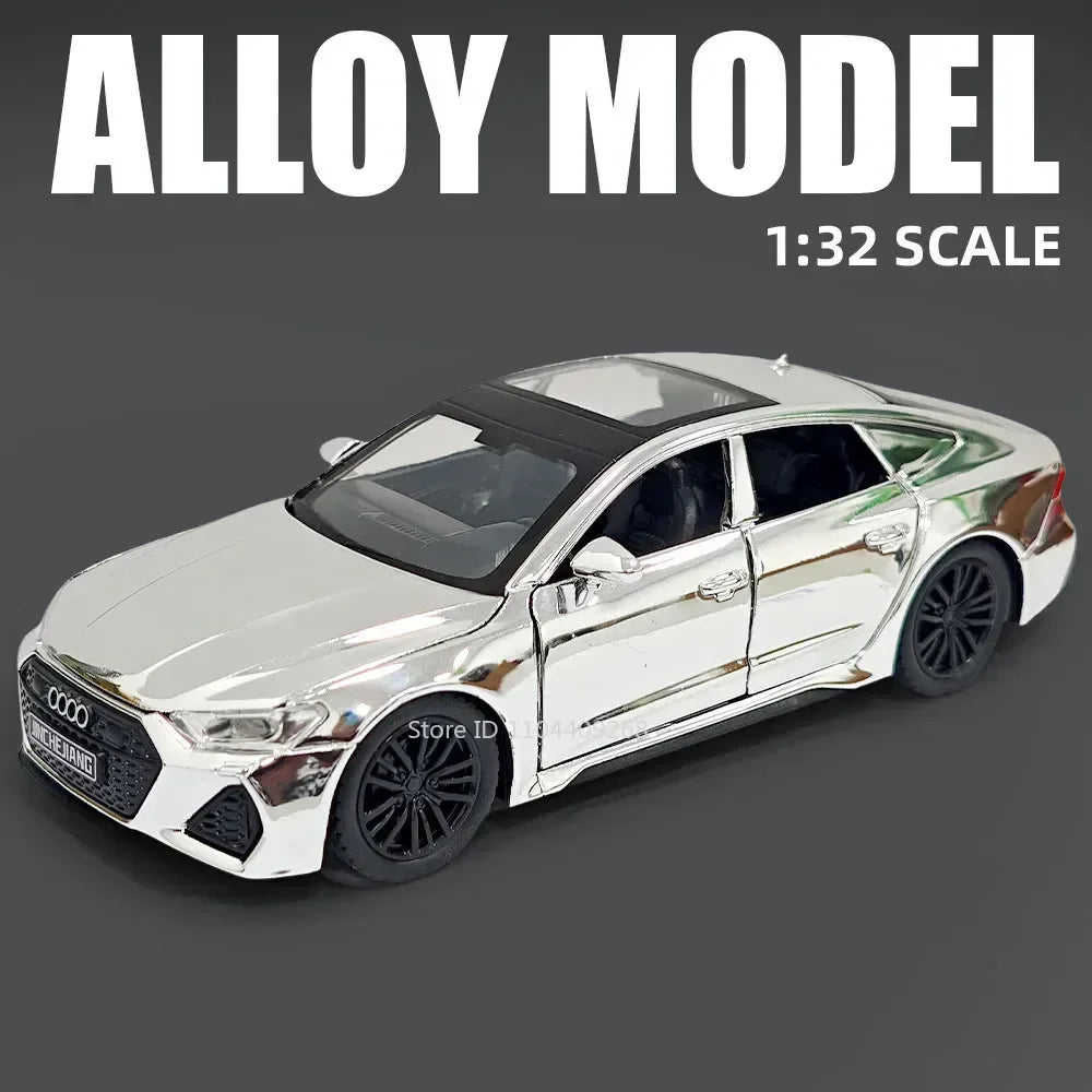 1:32 Scale RS7 RS6 Sports Car Toy Model Light Sound Pull Back Diecast Metal Miniature Vehicles Models Desktop Ornaments