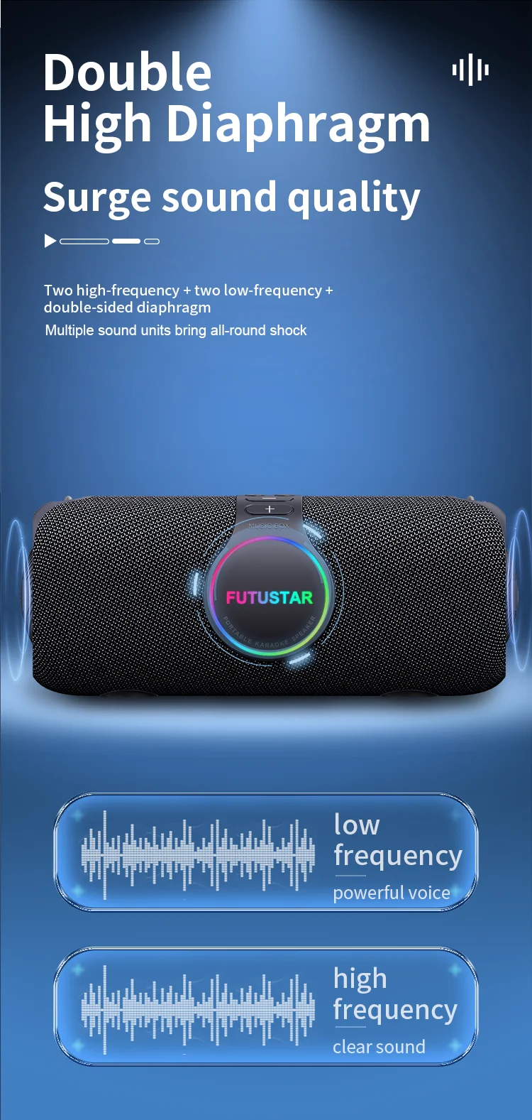 Outdoor portable wireless Bluetooth speaker 120W high-power karaoke speaker RGB subwoofer TWS/TF/AUX party karaoke speaker