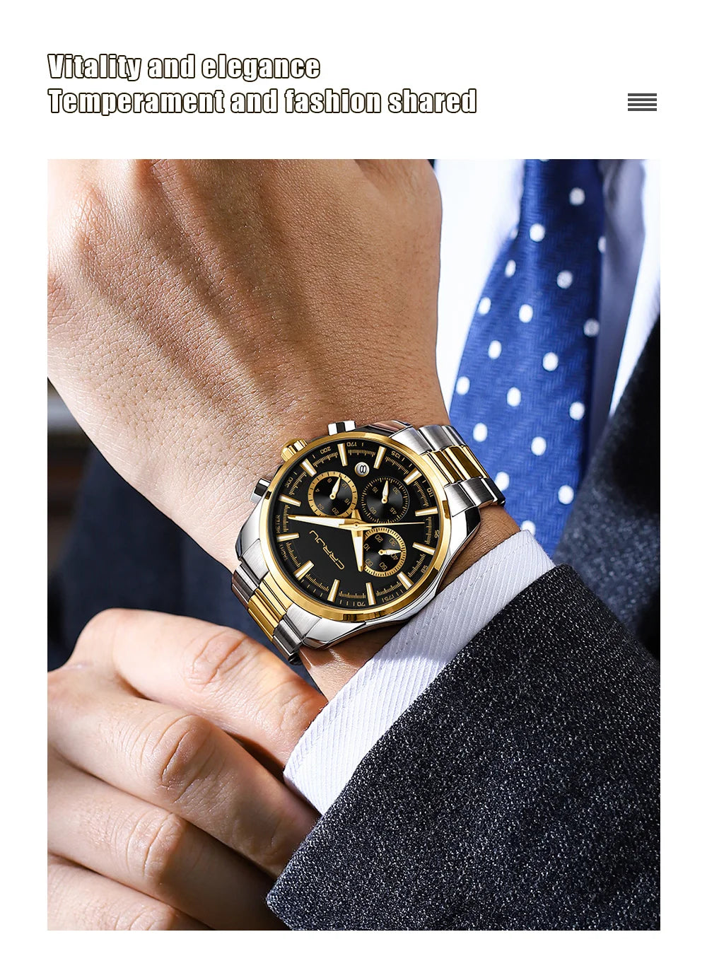 Men Watch Sports Casual Quartz Wristwatches with Chronograph Fashion Stainless Steel Auto Date Clock Male